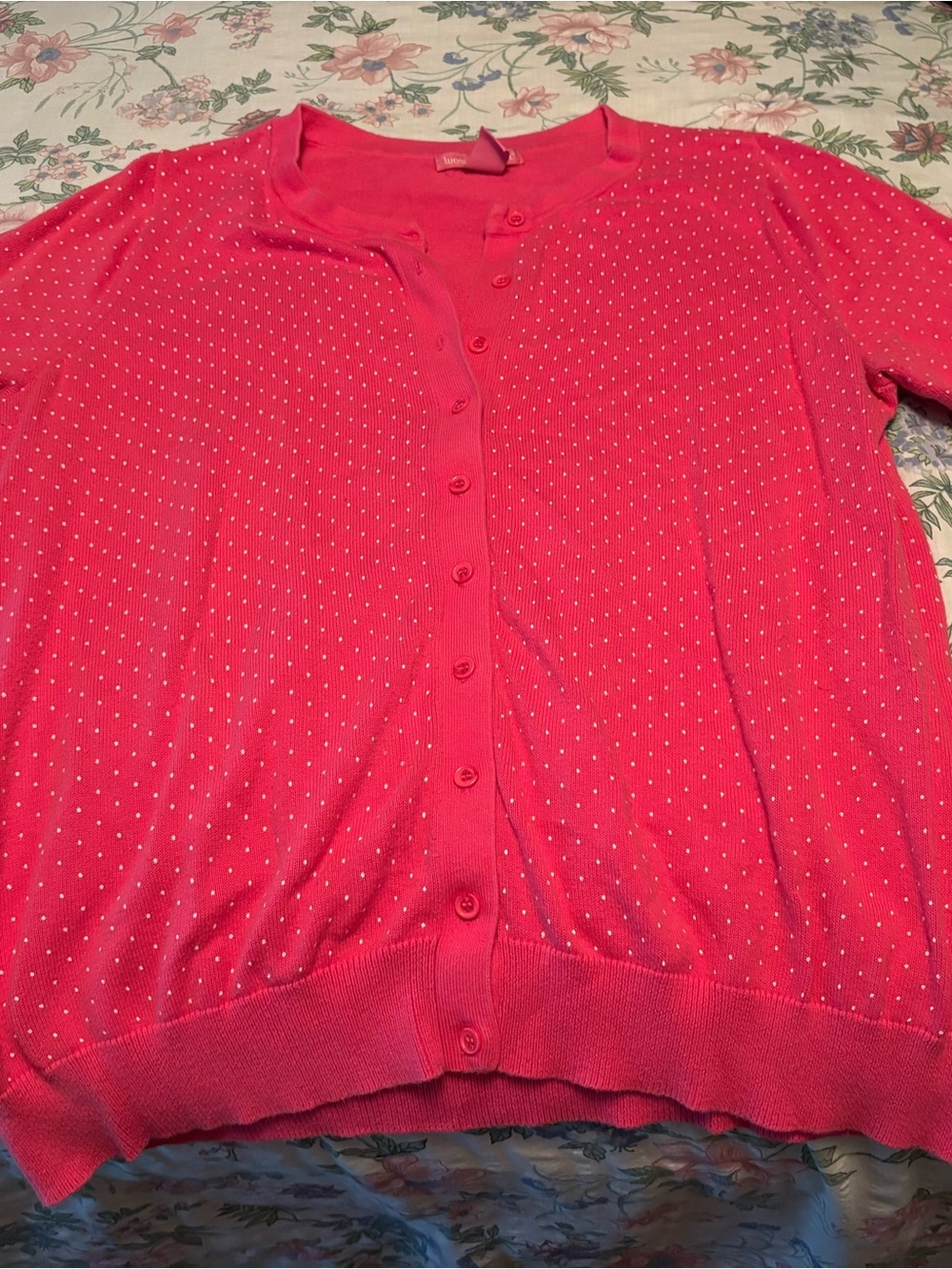 Women’s Red Button-Front Polka Dot Sweater